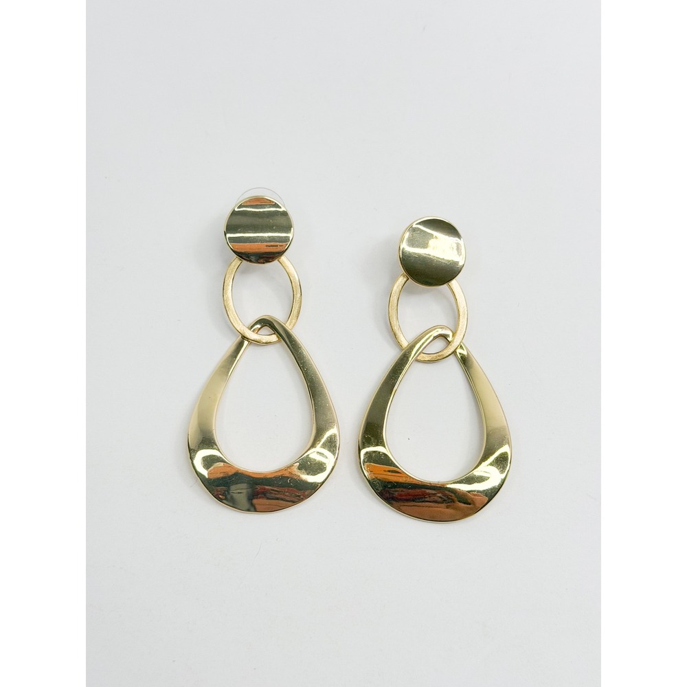 Gold Tone‎ Geometric Triple Tier Teardrop Drop Earrings Statement Y2K Retro Glam